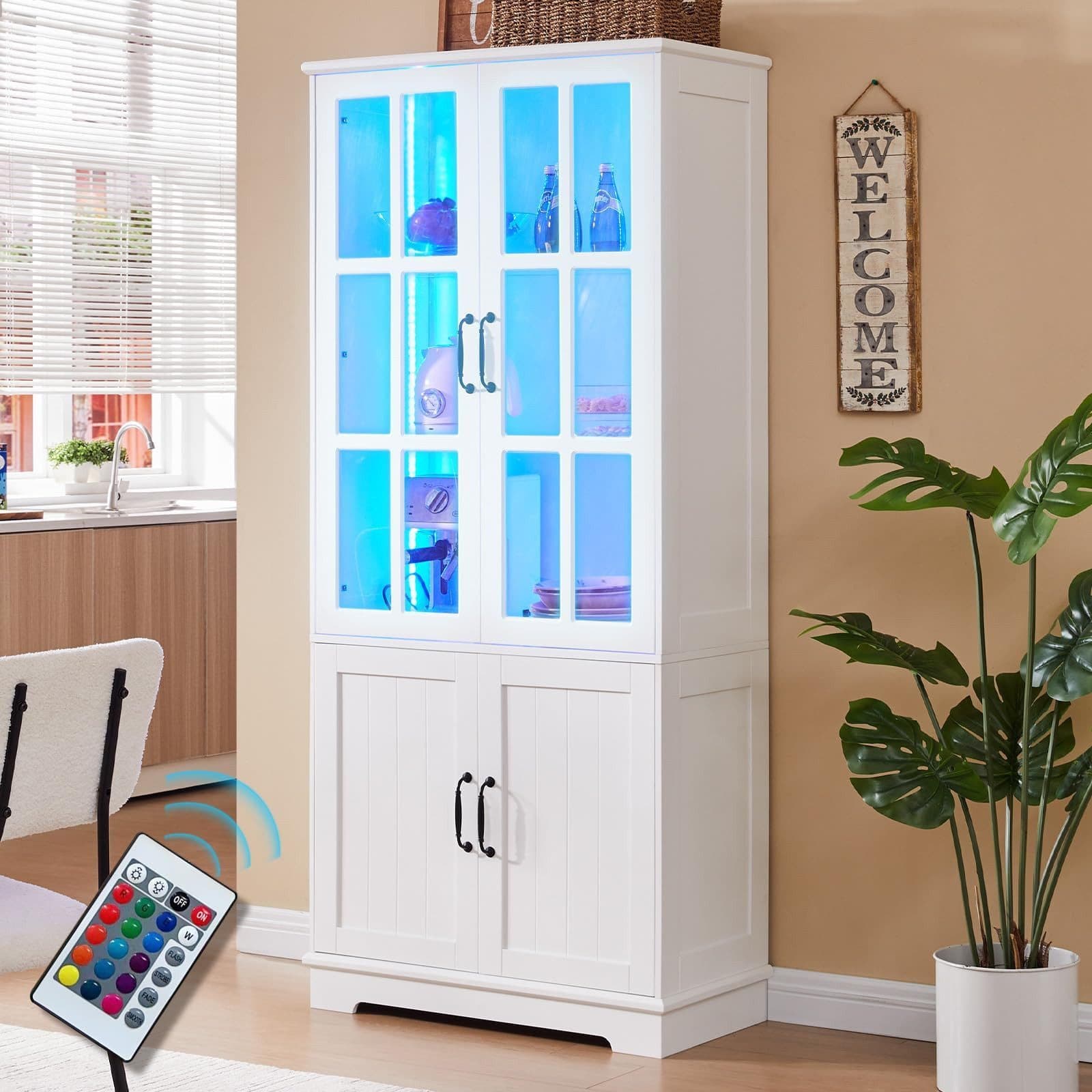 AMERLIFE Vitrine Weiß mit LED Beleuchtung und Retro-Griffen - Bild 2
