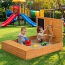 LALAHO Holz-Sandkasten mit Tafel & Rutsche Bild 2