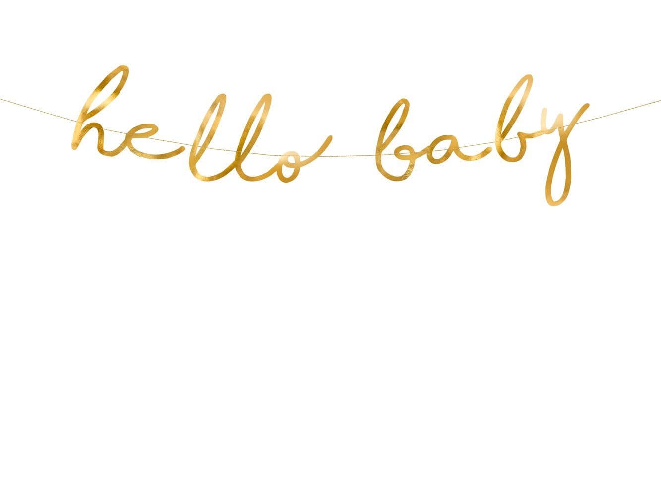 partydeco Wimpelkette Hello Baby Gold Metallic