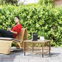 Outsunny Gartentisch Polyrattan Glasplatte Naturholz Bild 2