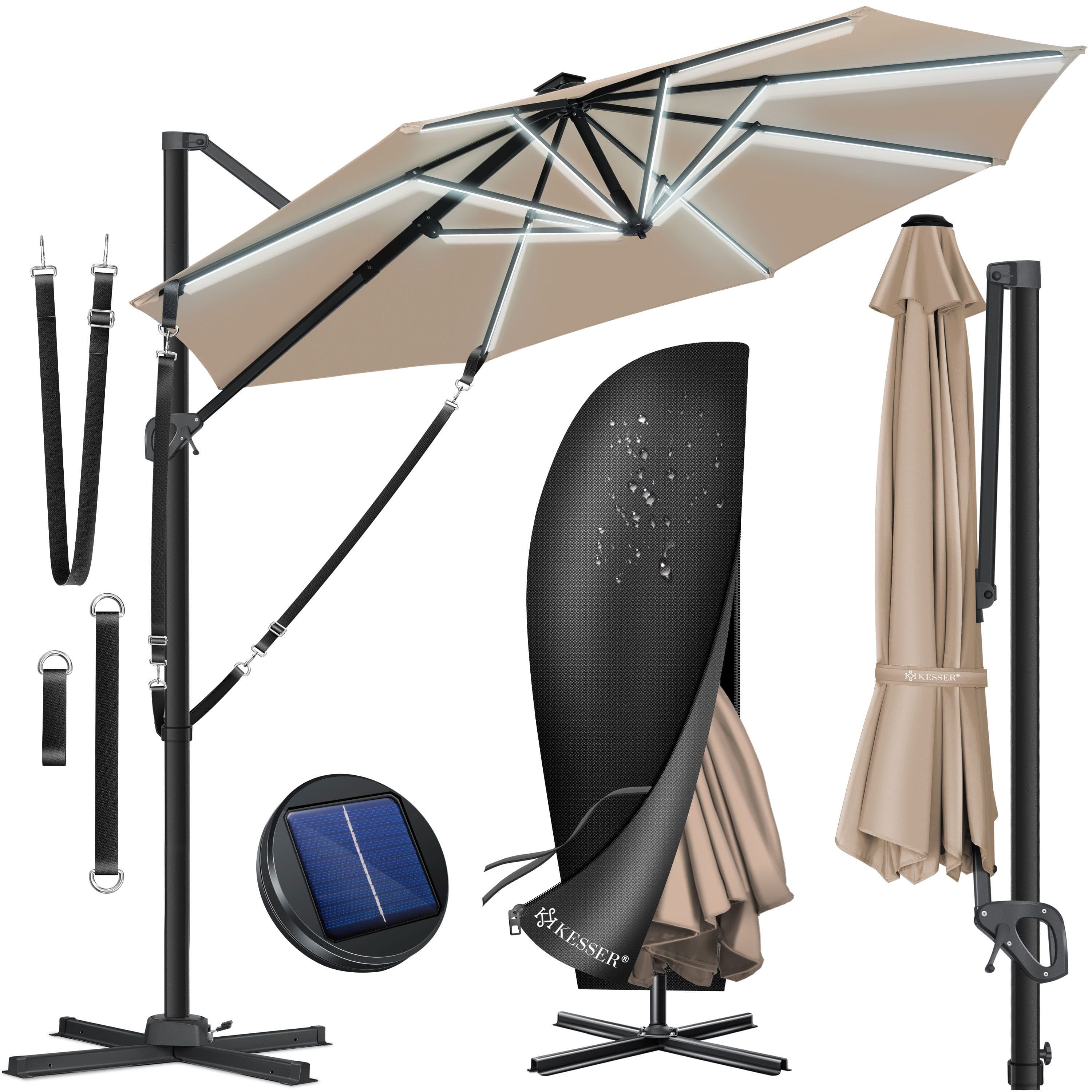 KESSER Ampelschirm SUN XL Taupe 330cm mit LED und Solar - Bild 2