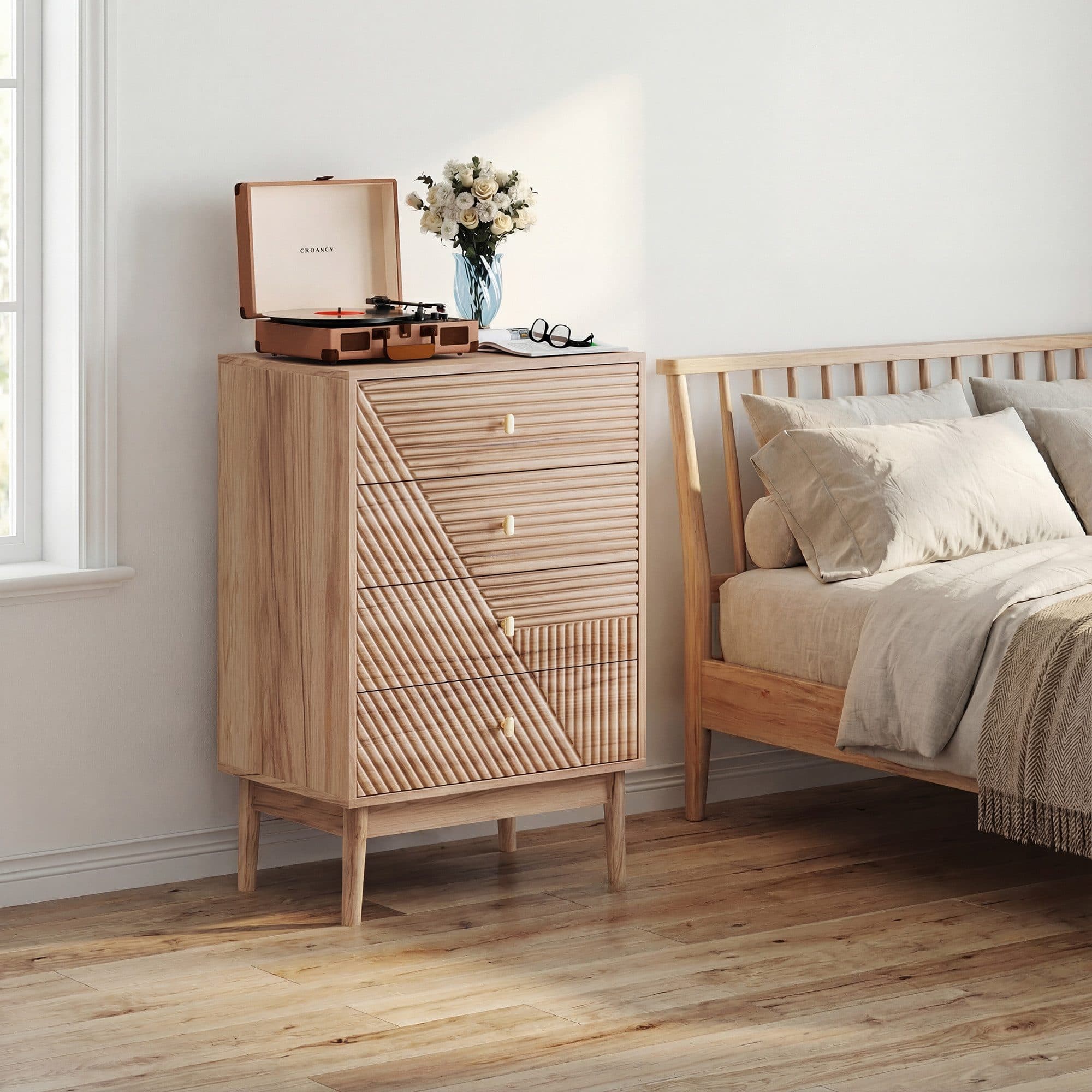 OKWISH Kommode 4 Schubladen Mid-Century Eiche - Bild 2