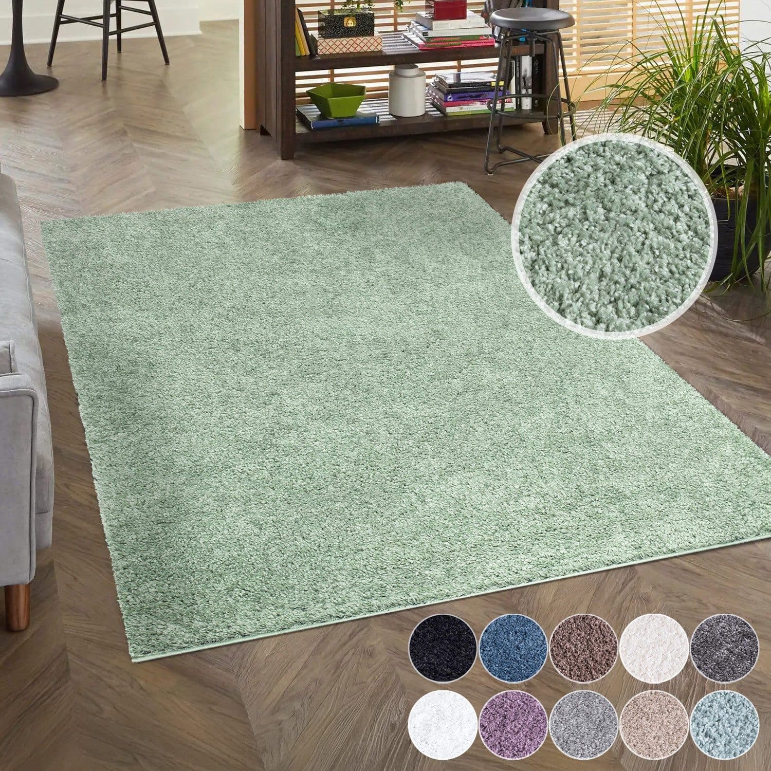Carpet City City Shaggy Hochflor-Teppich Grün Uni - Bild 2