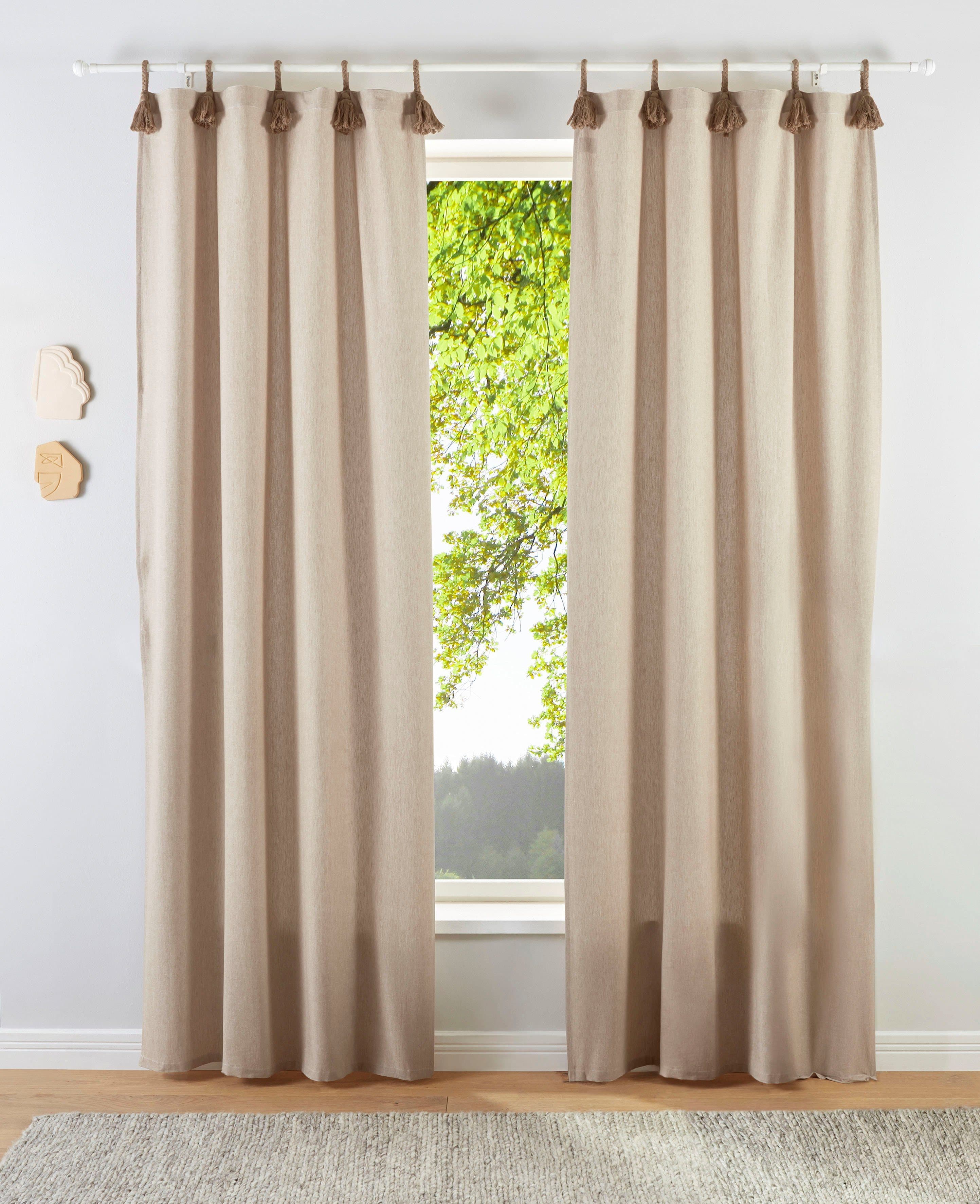 LeGer Home Gardine Jada Beige 100% Bio-Baumwolle blickdicht mit Schlaufen - Bild 2