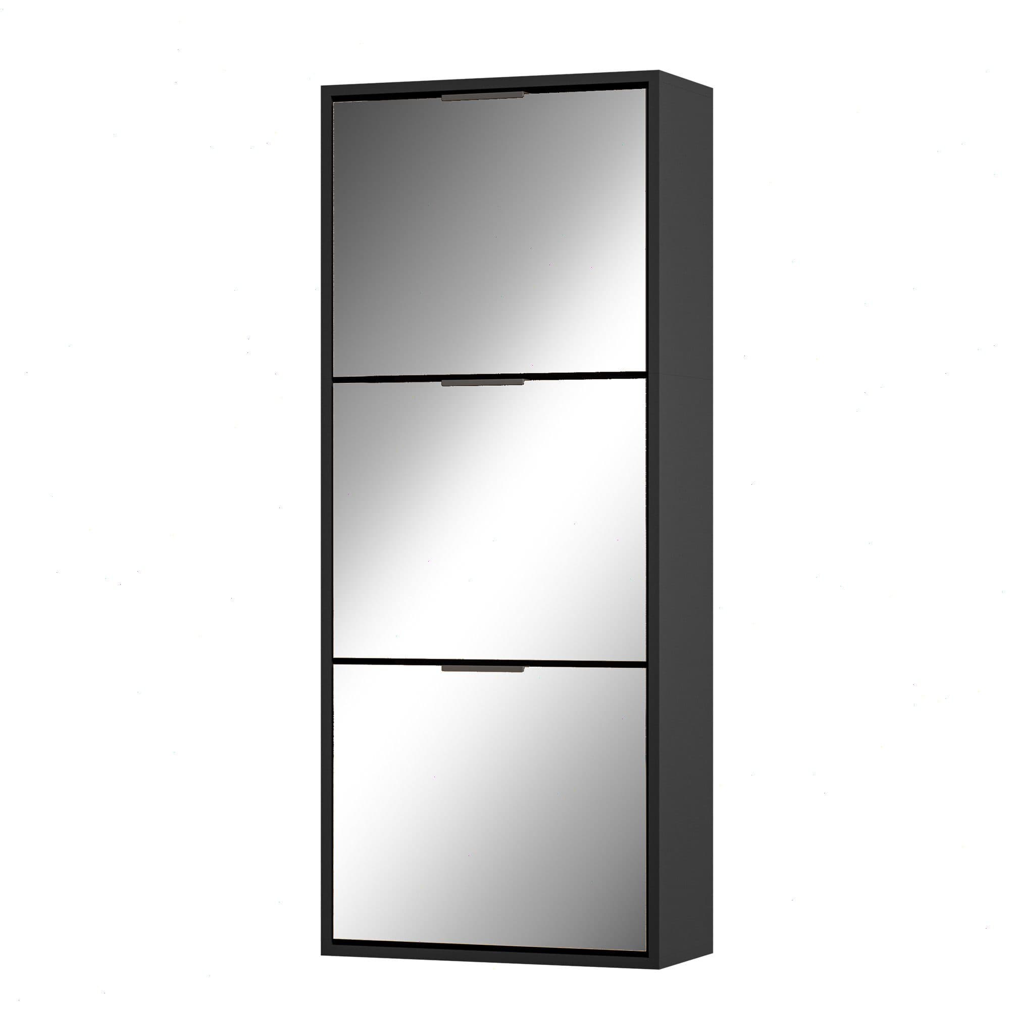 UEV Schuhschrank Spiegelschuhschrank schmal 3 Klappen Schwarz Holzwerkstoff - Bild 2