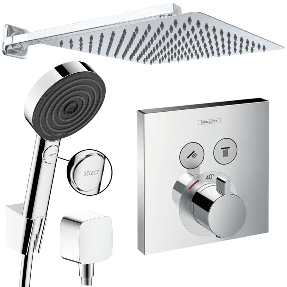 Hansgrohe und Jowi Duscharmatur ShowerSelect Thermostat, Unterputz-Duschsystem mit Kopfbrause, Pulsify