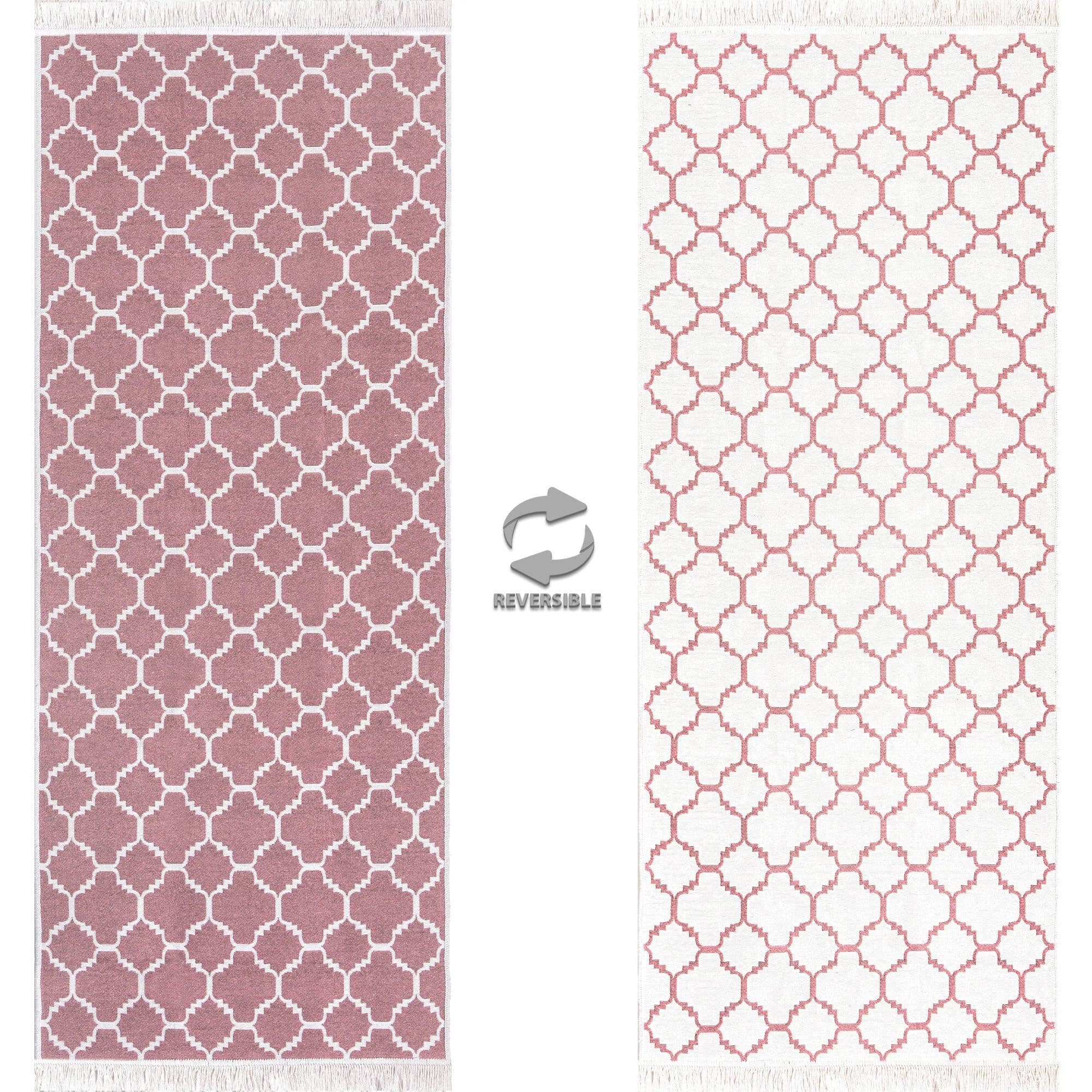 Jimri Kelim Läufer Teppich Rosa/Weiß Boho Stil - Bild 2