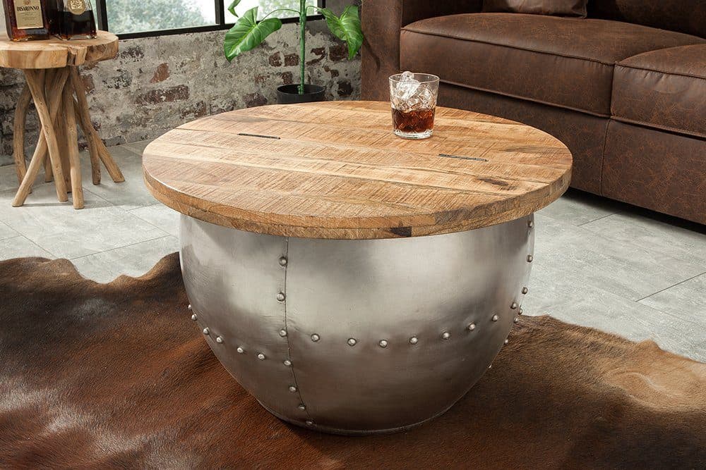 riess-ambiente Couchtisch DRUMP STORAGE rund Mangoholz silber - Bild 2