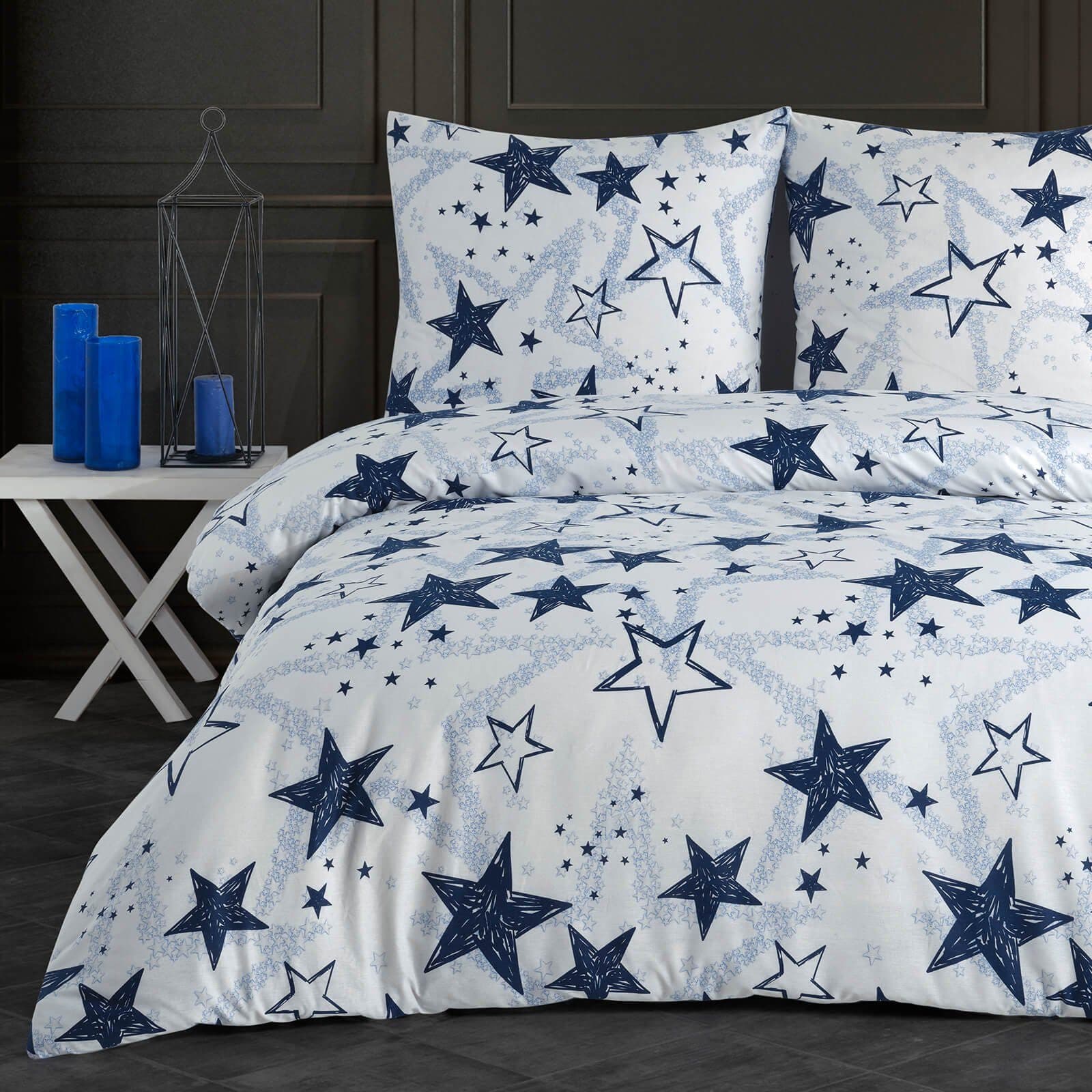 Buymax Bettwäsche Set 135x200cm Baumwolle Renforcé Sterne Weiß Blau - Bild 2