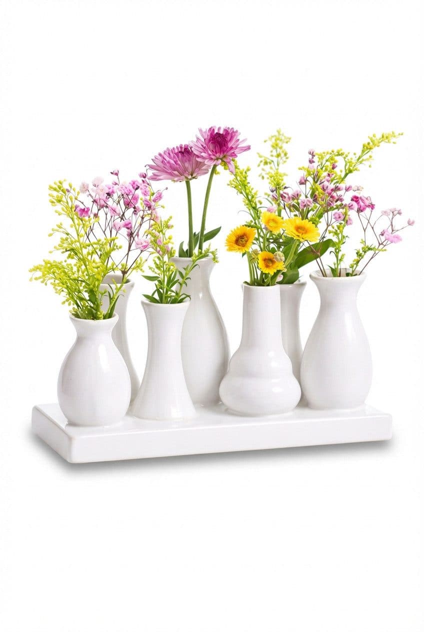 WestCraft Dekovase Keramik Blumenvasen Set 7 Vasen Weiß - Bild 2