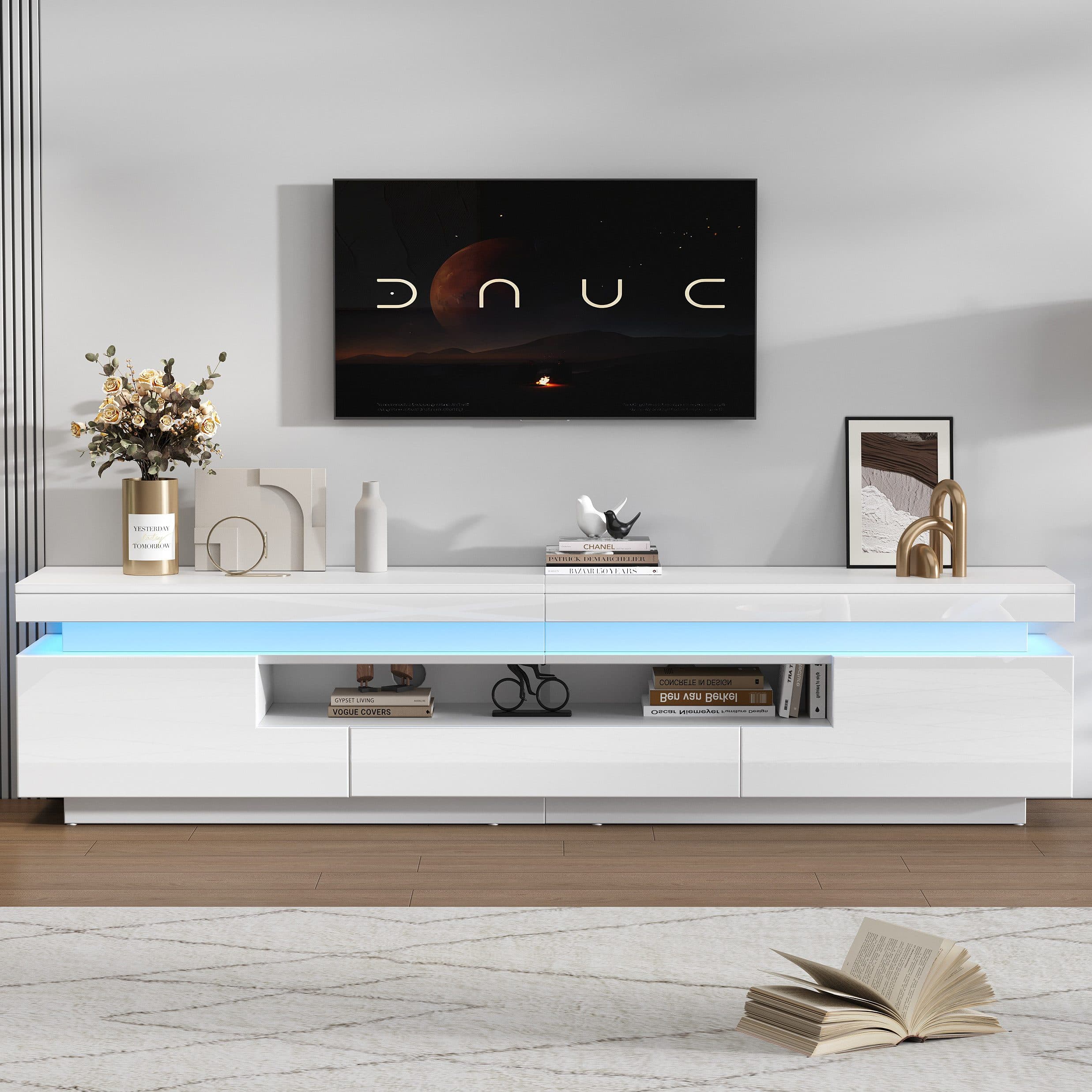 MERAX TV-Schrank Lowboard 175cm Weiß Spanplatte - Bild 2