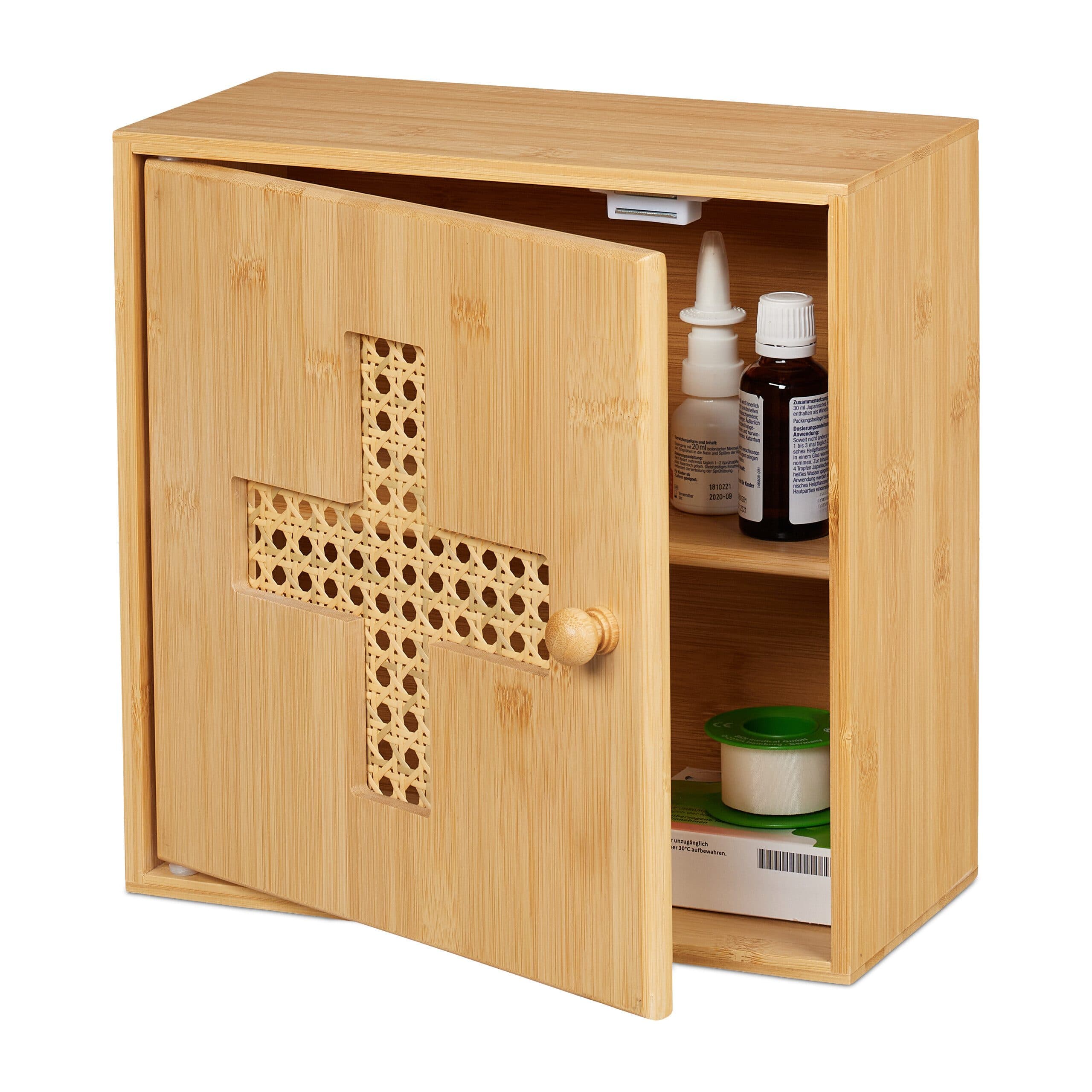 relaxdays Medizinschrank Bambus 2 Fächer Magnetverschluss Natur - Bild 2