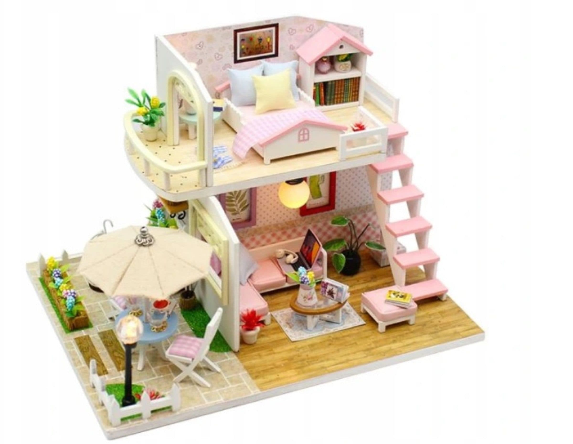 LA CUTE Puppenhaus Kinderzimmer-Puppenhaus Set - Holzpuppenhaus Wohnzimmer - Bild 2