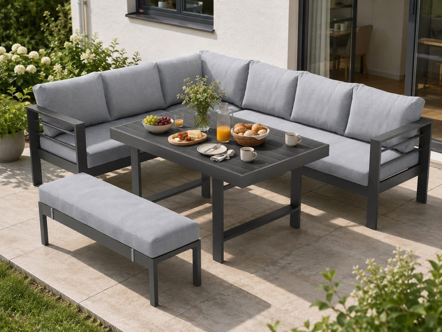 MeXo Gartenlounge-Set 5-tlg. Grau Aluminium mit Esstisch - Bild 2