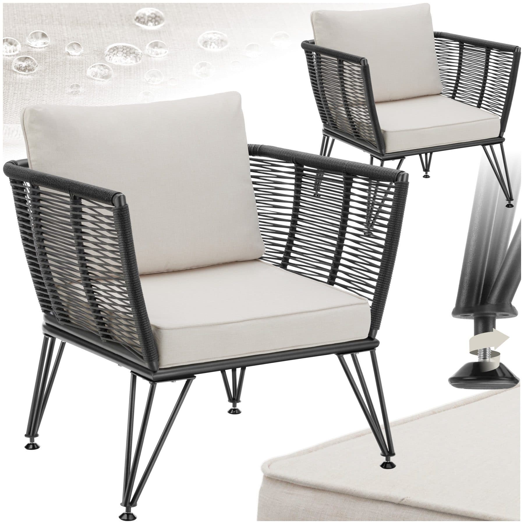 TECTAKE Garten-Loungesessel Sundo 2-tlg. Rope-Design Grau - Bild 2