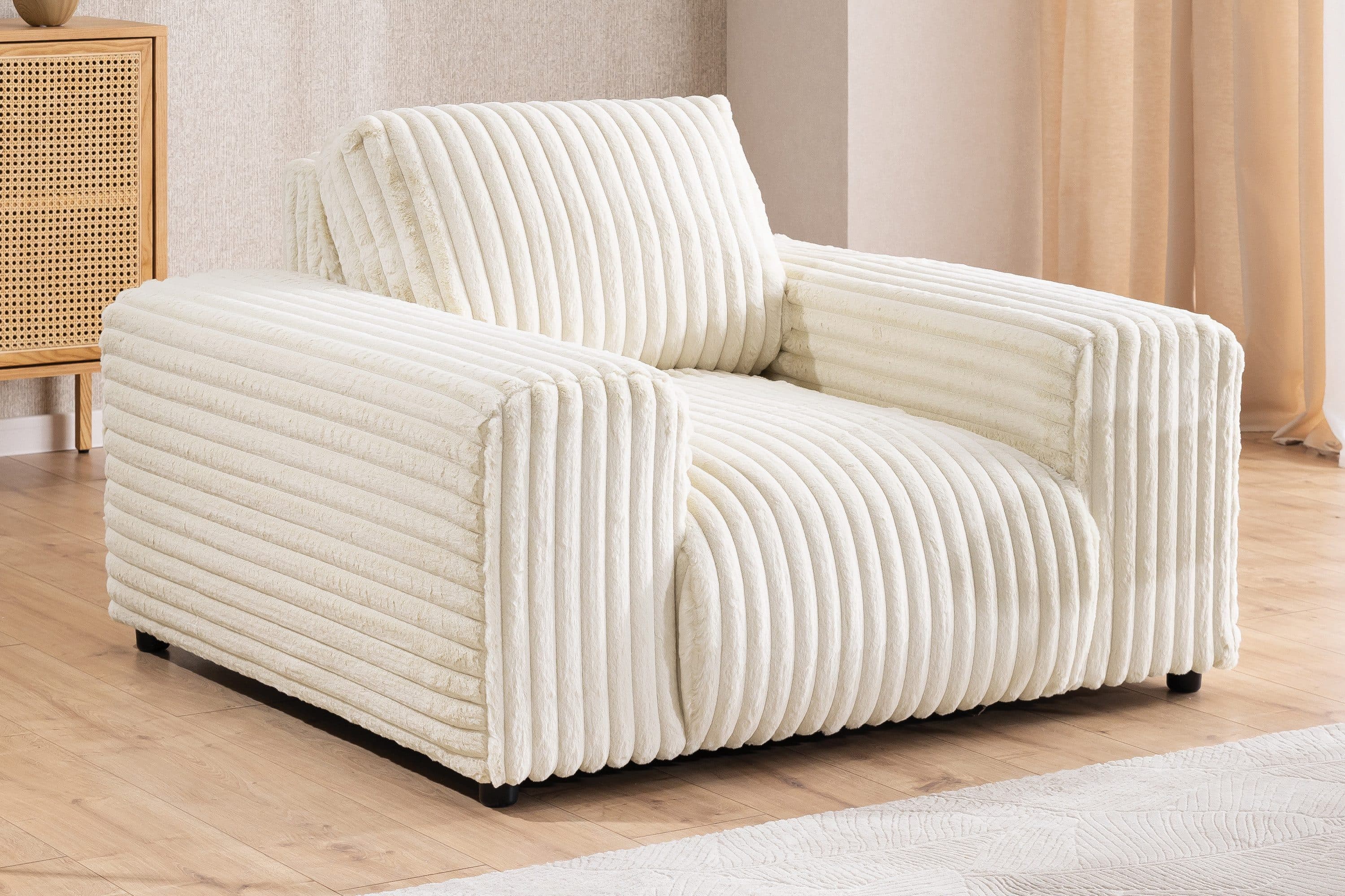 S-Style Möbel Sessel Mollis Beige Plüschcord mit Wellenfederung - Bild 2