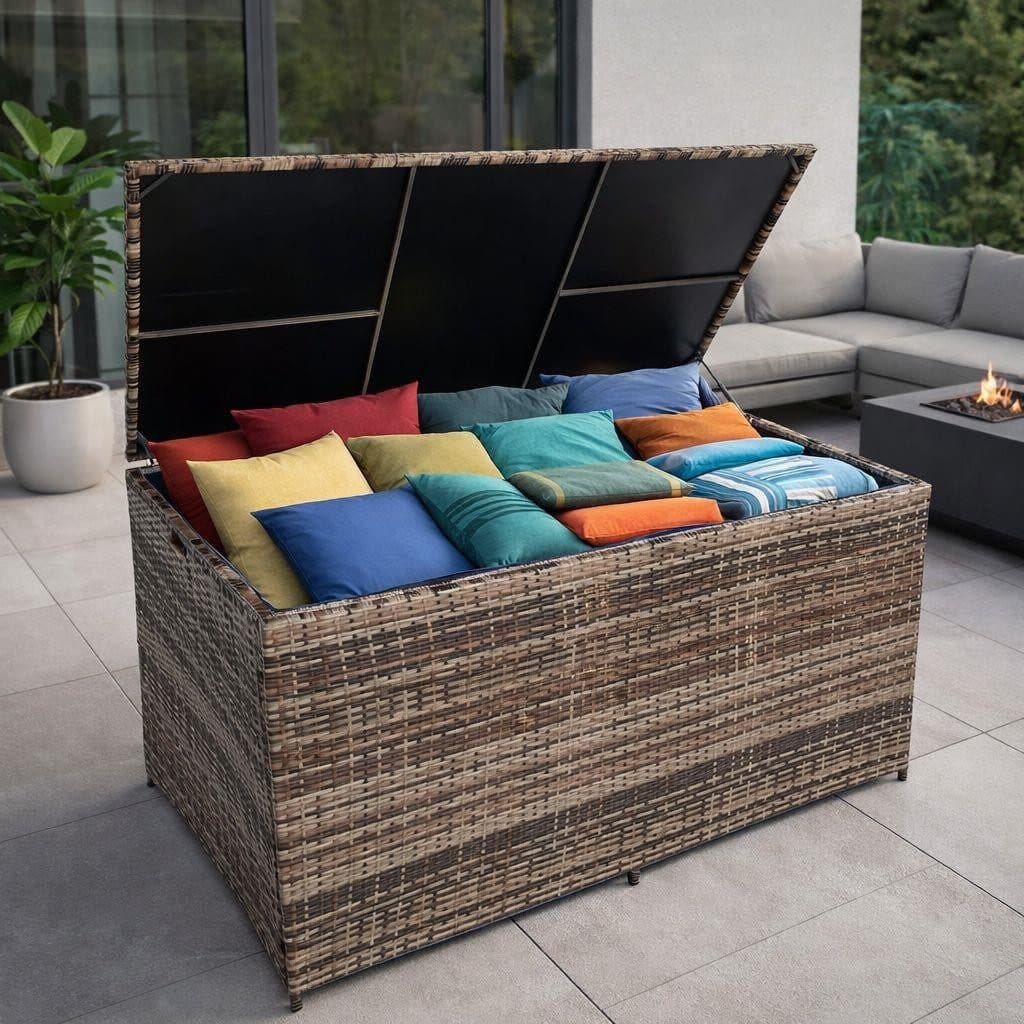 ESTEXO Auflagenbox Poly Rattan 870 Liter Beige-Braun - Bild 2