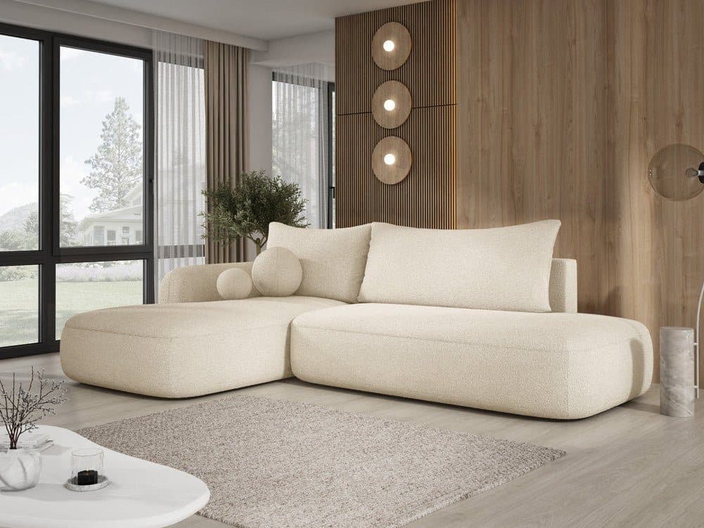 Luxusbetten24 Schlafsofa Babu Bouclé Beige mit Schlaffunktion