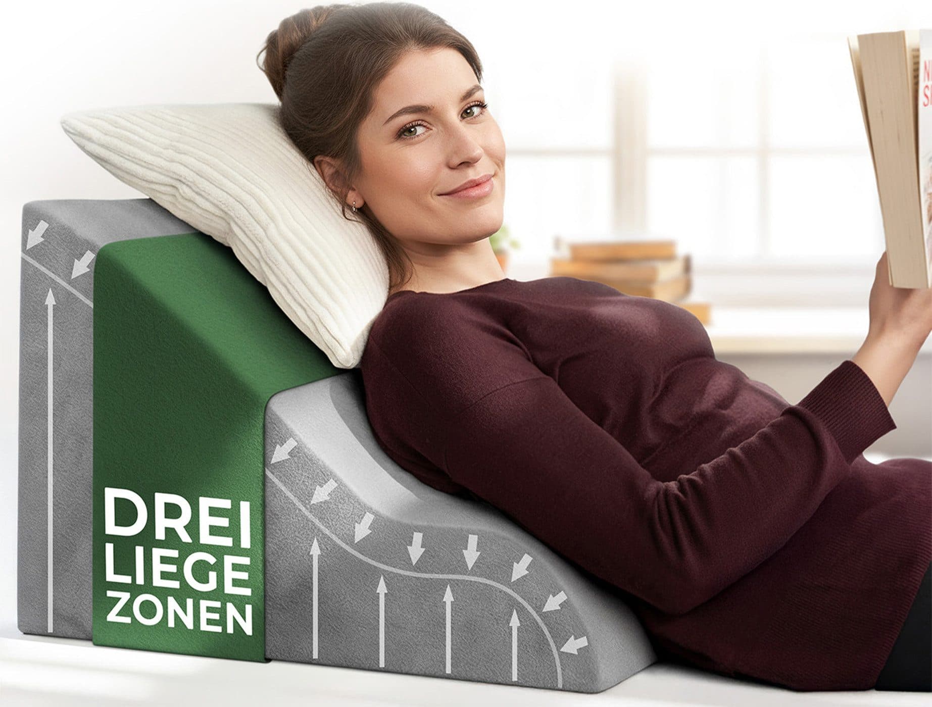 Well B4 Keilkissen Lesekissen Grau Memory Foam Rückenlehne - Bild 2