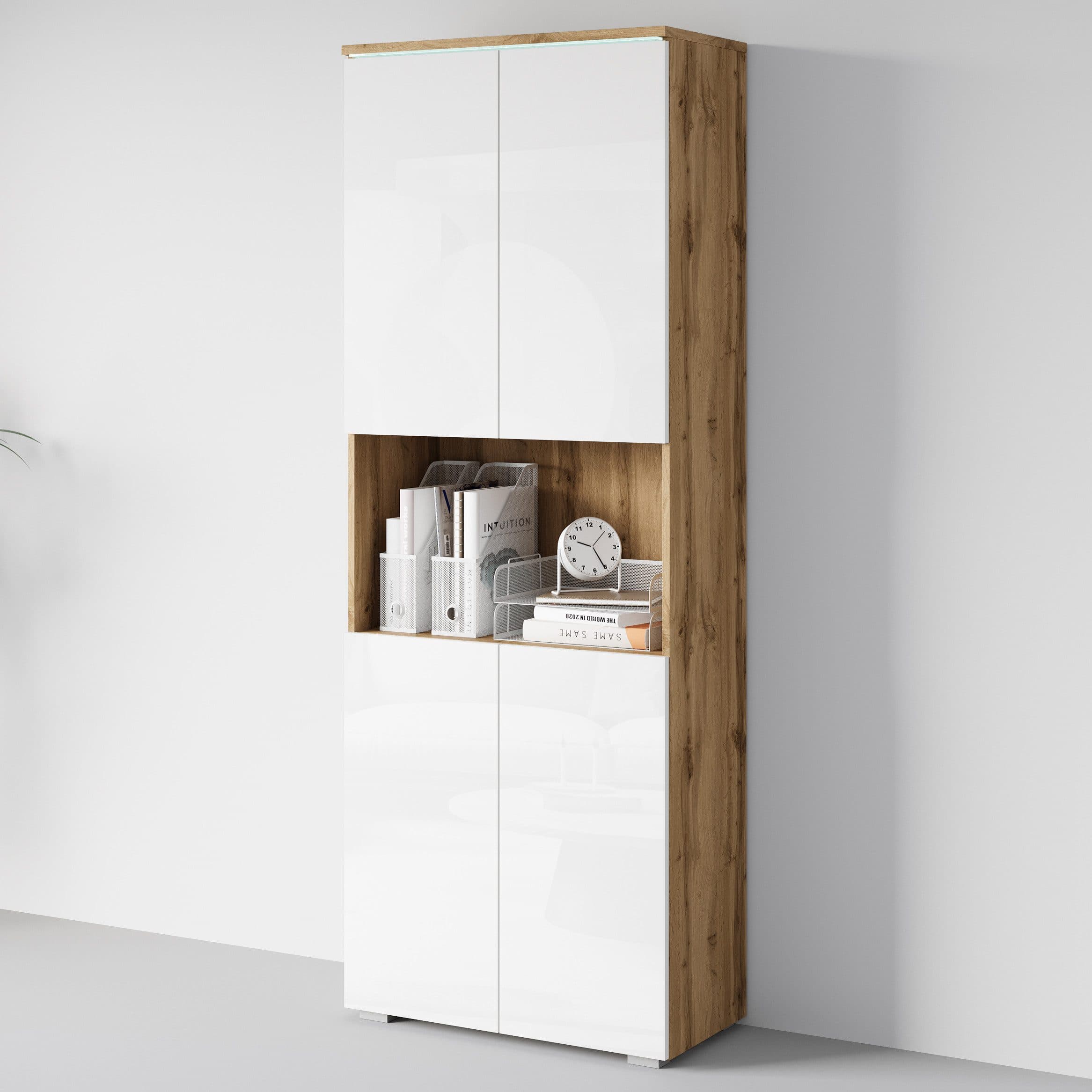 HOME AFFAIRE Aktenschrank Vera mit LED-Beleuchtung Weiß/Eiche - Bild 2