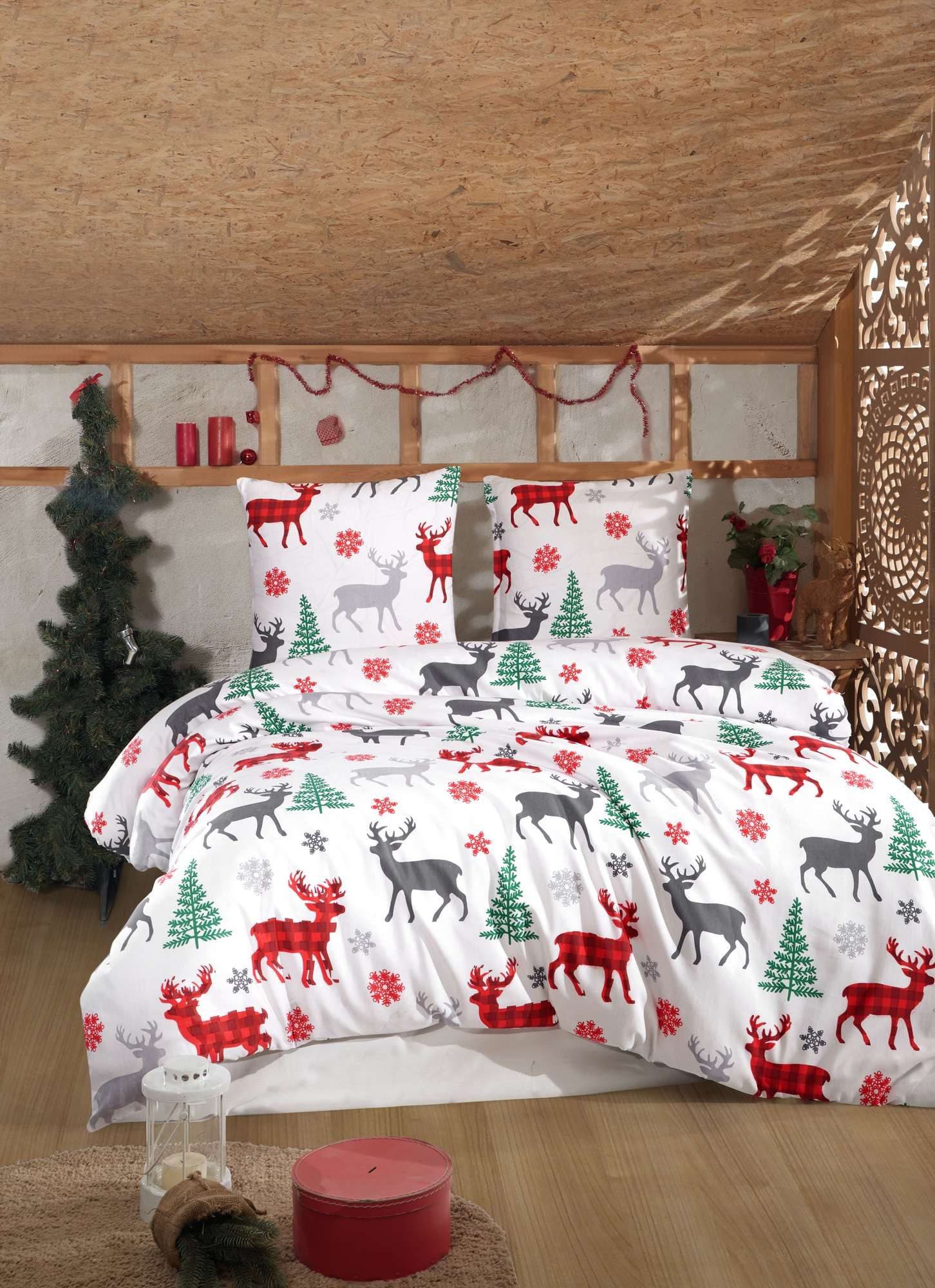 L'Essentiel Maison Bettwäsche Set Festliches Winterliches Rentier-Design Baumwolle 2-teilig Atmungsaktiv & Pflegeleicht