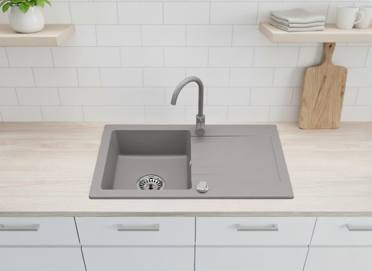 Faizee Home Granitspüle Alisha Grau Komplett-Set mit Armatur - Bild 2