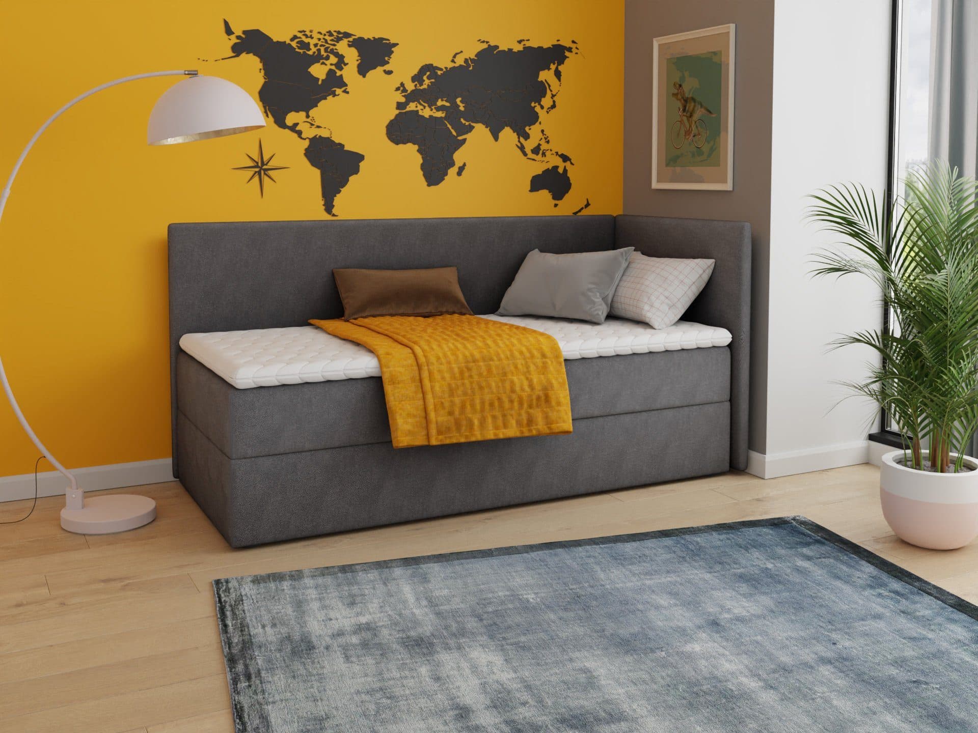 Sofnet Boxbett Flame mit Bettkasten und Bonell-Matratze Grau Velours - Bild 2