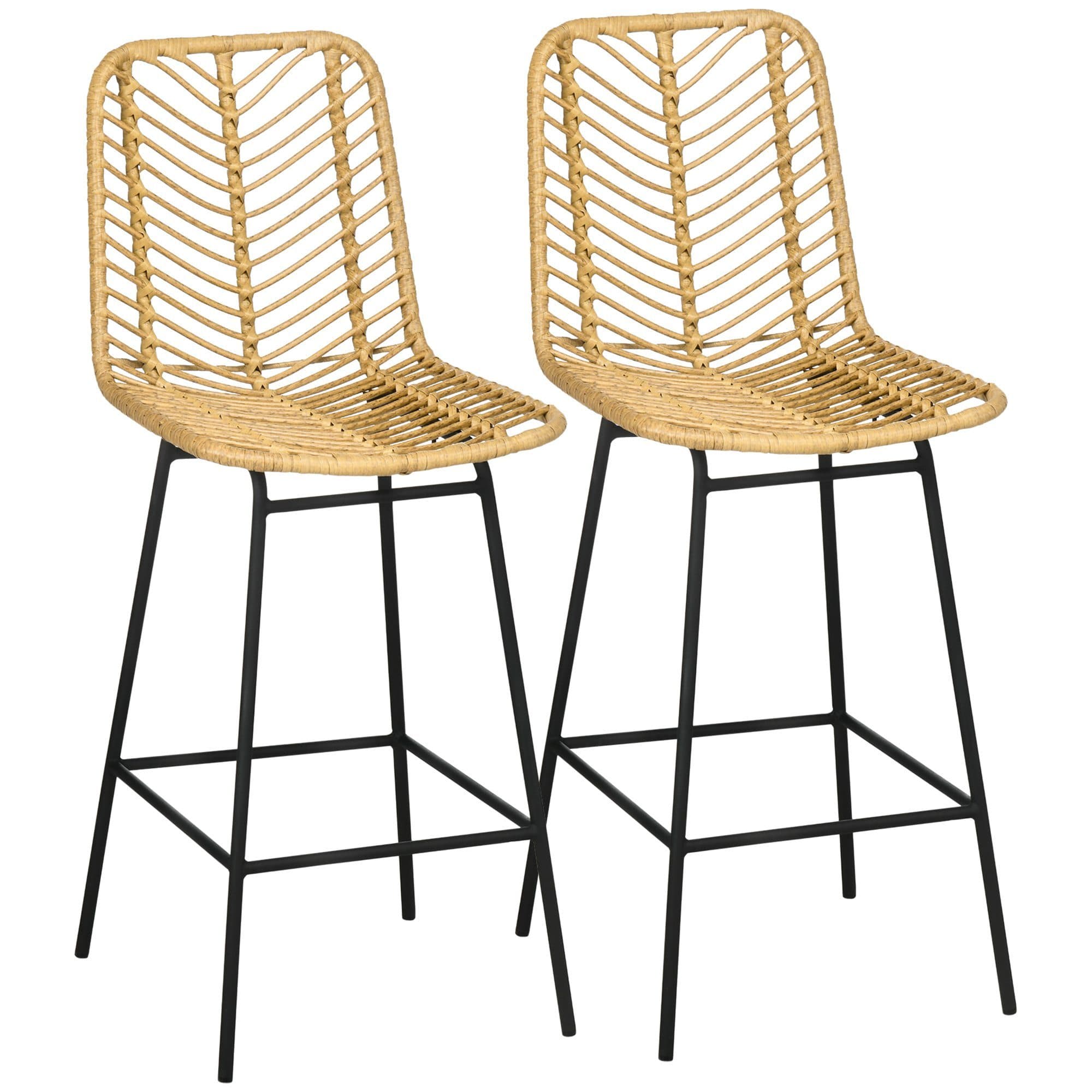 HOMCOM Barhocker Rattan 2er Set Gelb Schwarz Boho-Stil - Bild 2
