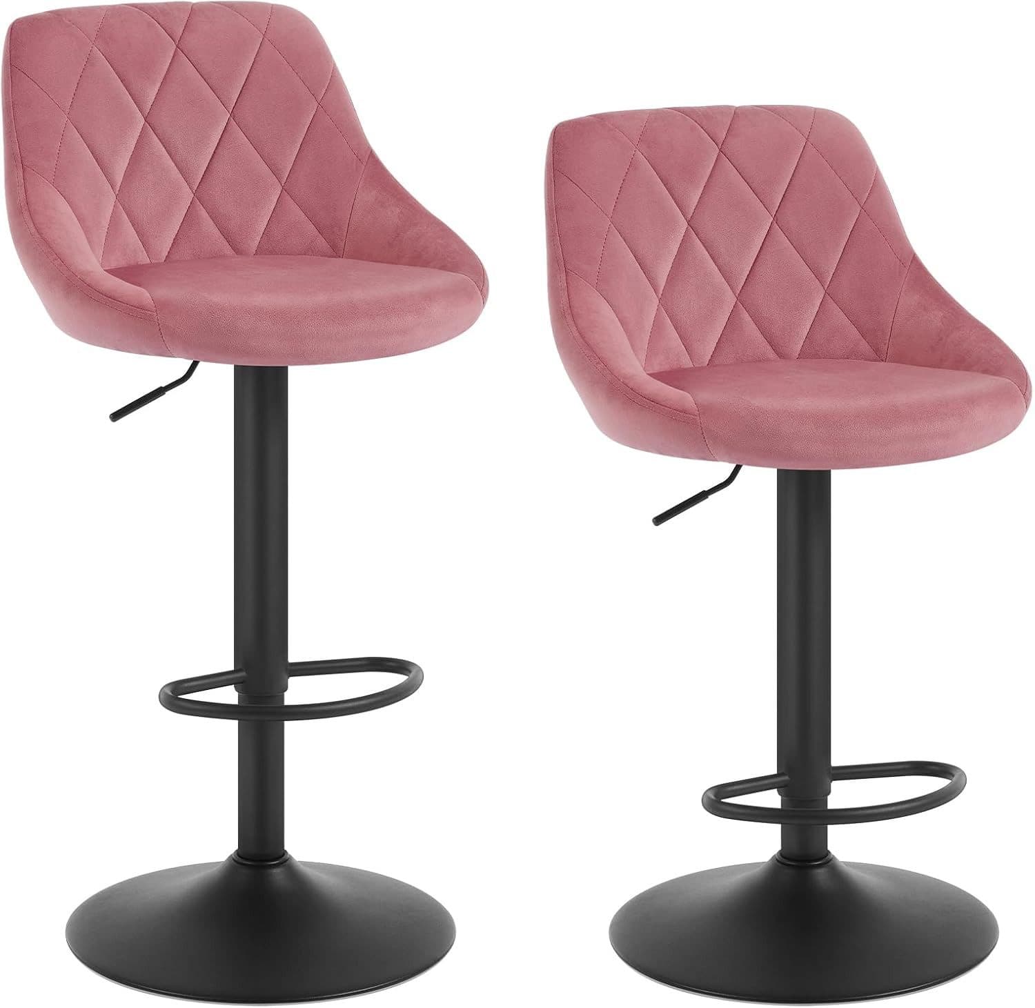 Woltu Barhocker 2er Set Samt Höhenverstellbar Drehbar Rosa - Bild 2