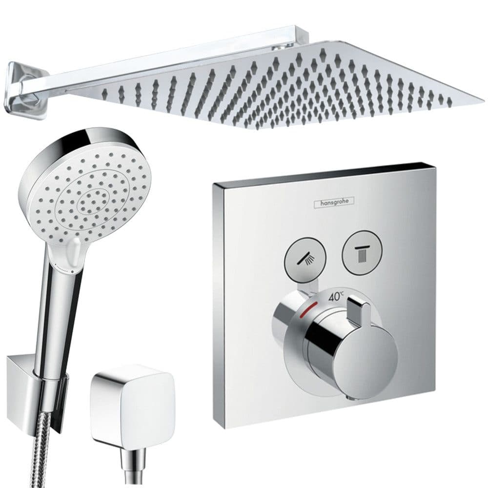 Hansgrohe ShowerSelect Thermostat Set mit Kopfbrause & Brausearm Edelstahl
