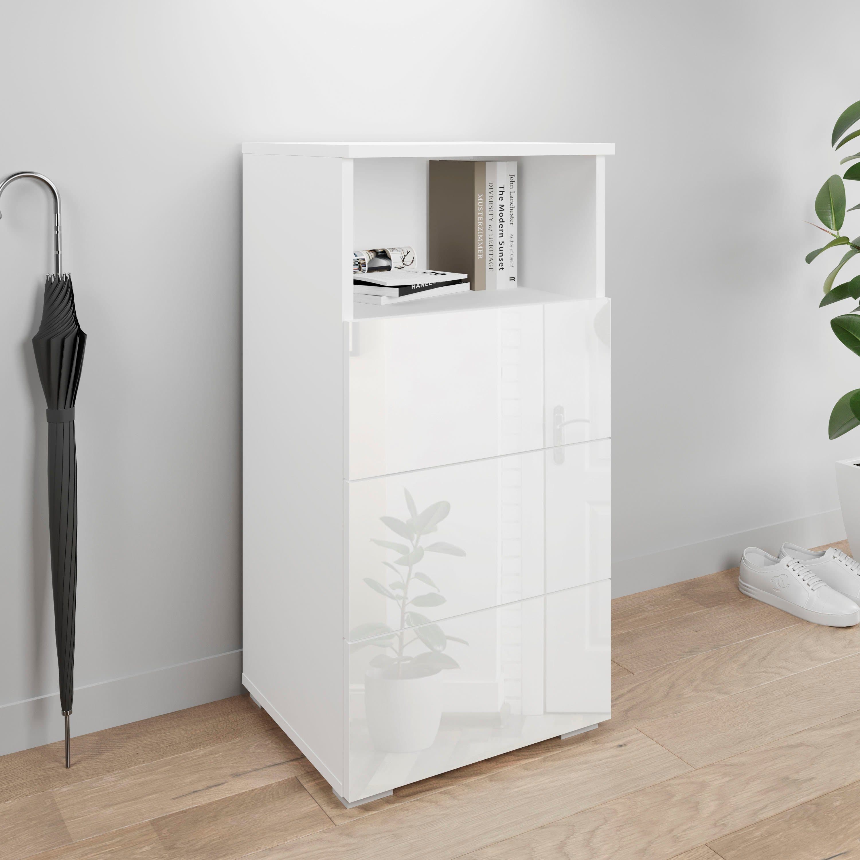 OTTO home Mehrzweckschrank Paris mit 3 Schubkästen Weiß Matt/Hochglanz - Bild 2
