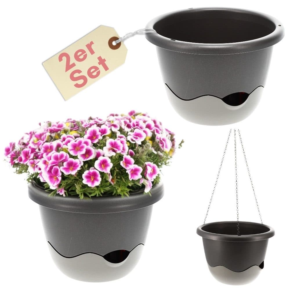 GarPet Blumentopf 2er Set Hängeampel Anthrazit mit Wasserstandsanzeiger - Bild 2