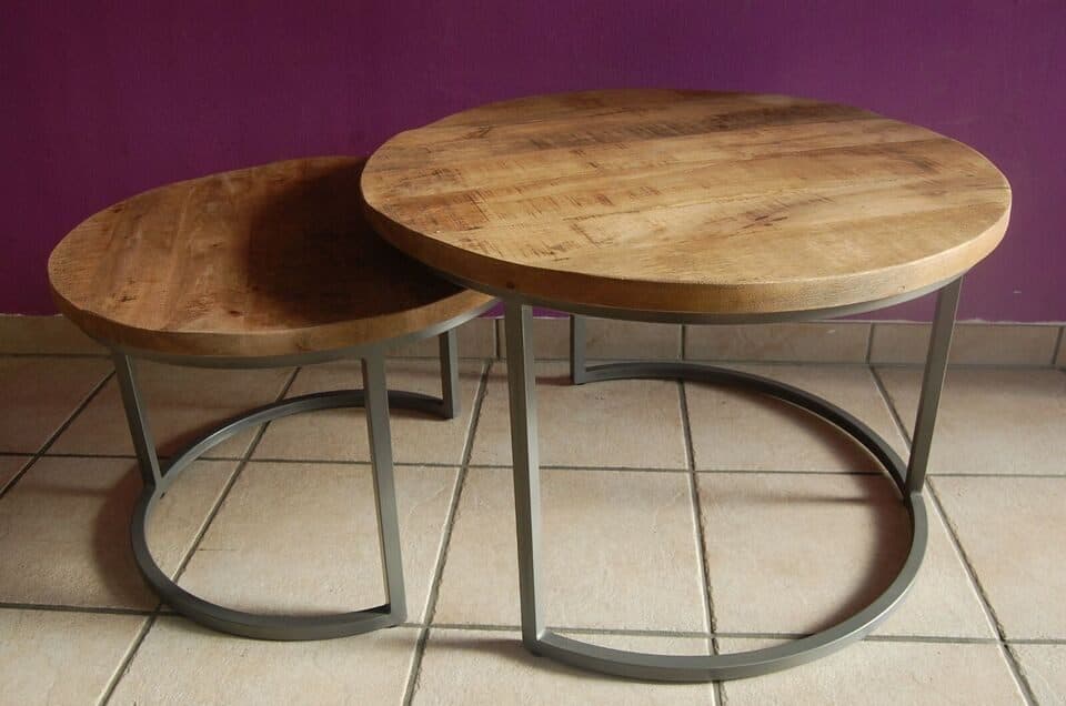 Couchcenter Couchtisch 2er Set Mangoholz Metall Silber-Grau - Bild 2