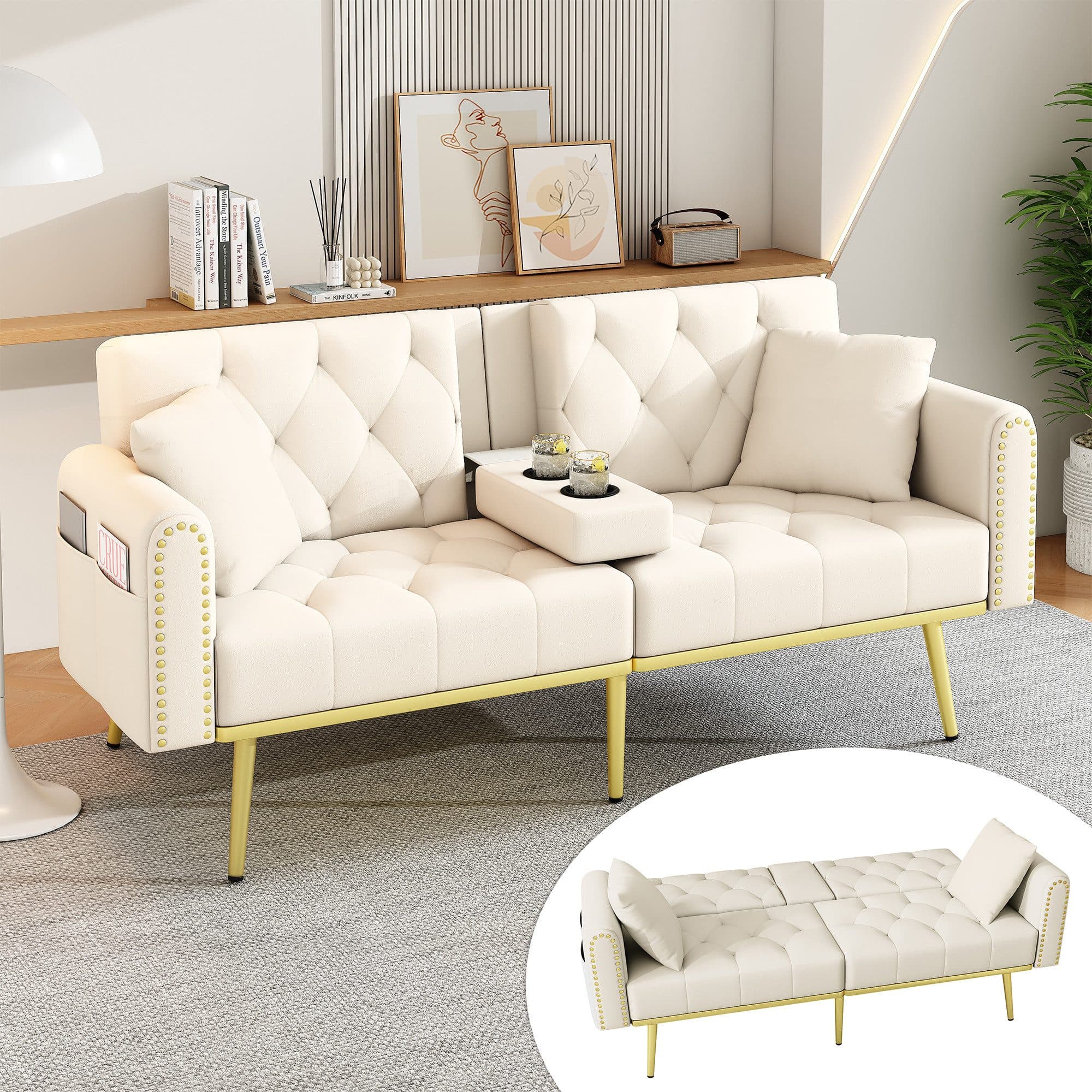 Flieks Sofa klappbar Schlafsofa mit Liegefunktion und Getränkehalter - Bild 2