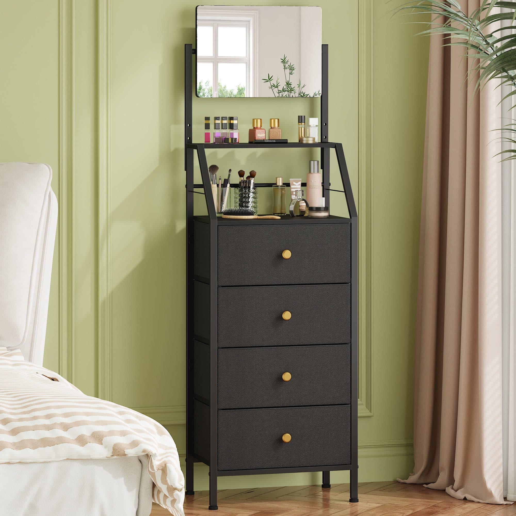 OYRREU Schminkschrank mit Spiegel 4 Stoffschubladen 147 cm Kommode - Bild 2