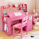 GarveeMore Kinderschreibtisch-Set mit Stuhl und Stauraum, Neigbare Tischplatte, Ergonomischer Stuhl für Kinder Bild 2