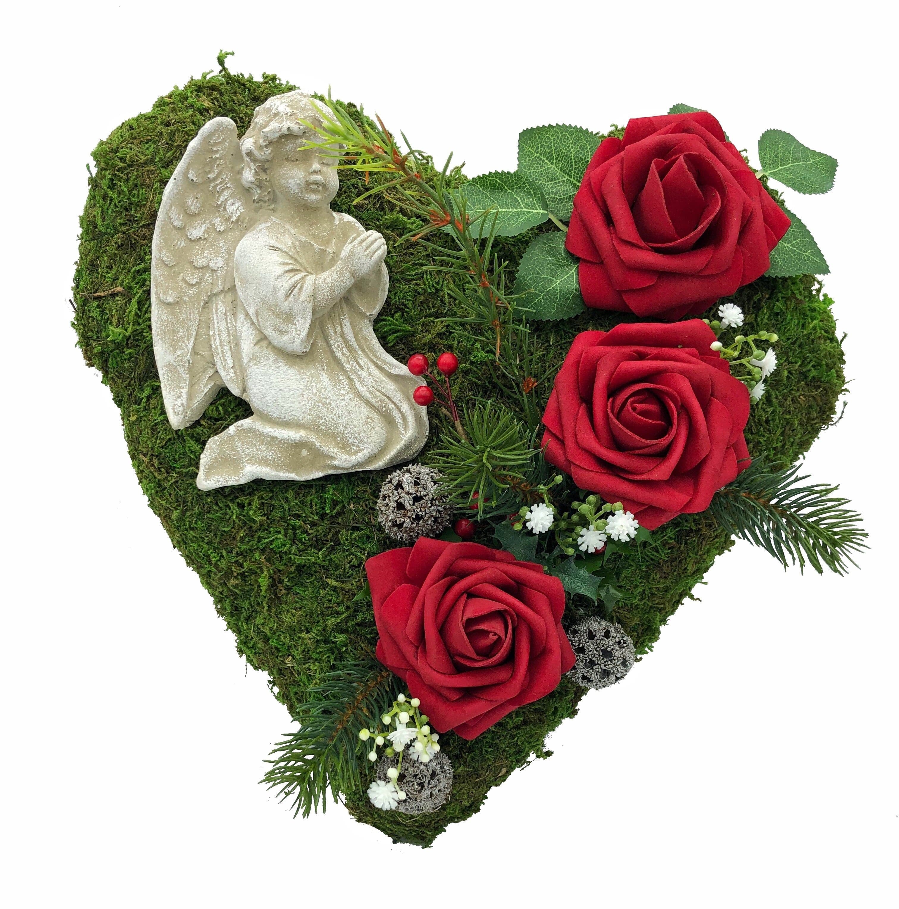 Radami Grabgesteck Moosherz "Engel" 3 Rosen rot - Bild 2