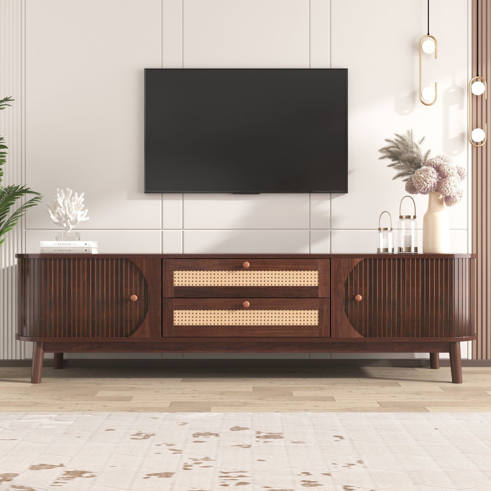 Merax Lowboard TV-Schrank 170cm mit Rattan und Massivholz - Bild 2