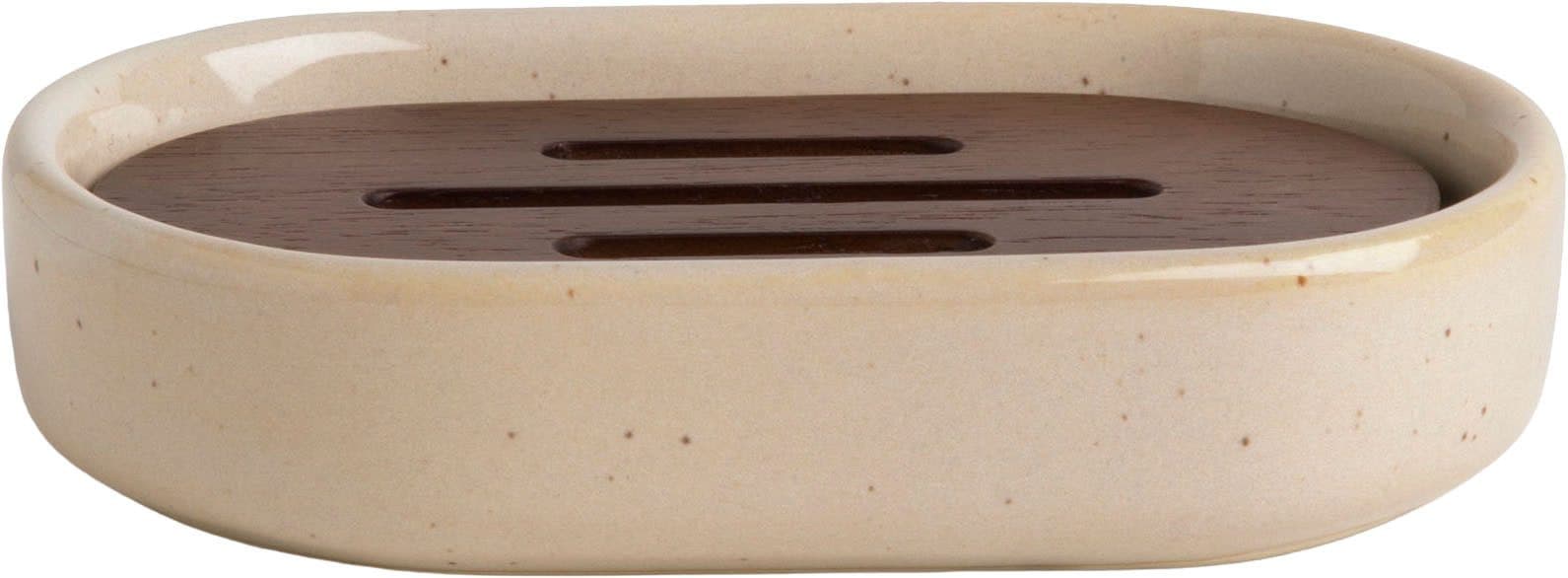 Möve Seifenschale Aura Creme Braun Keramik Massivholz - Bild 2