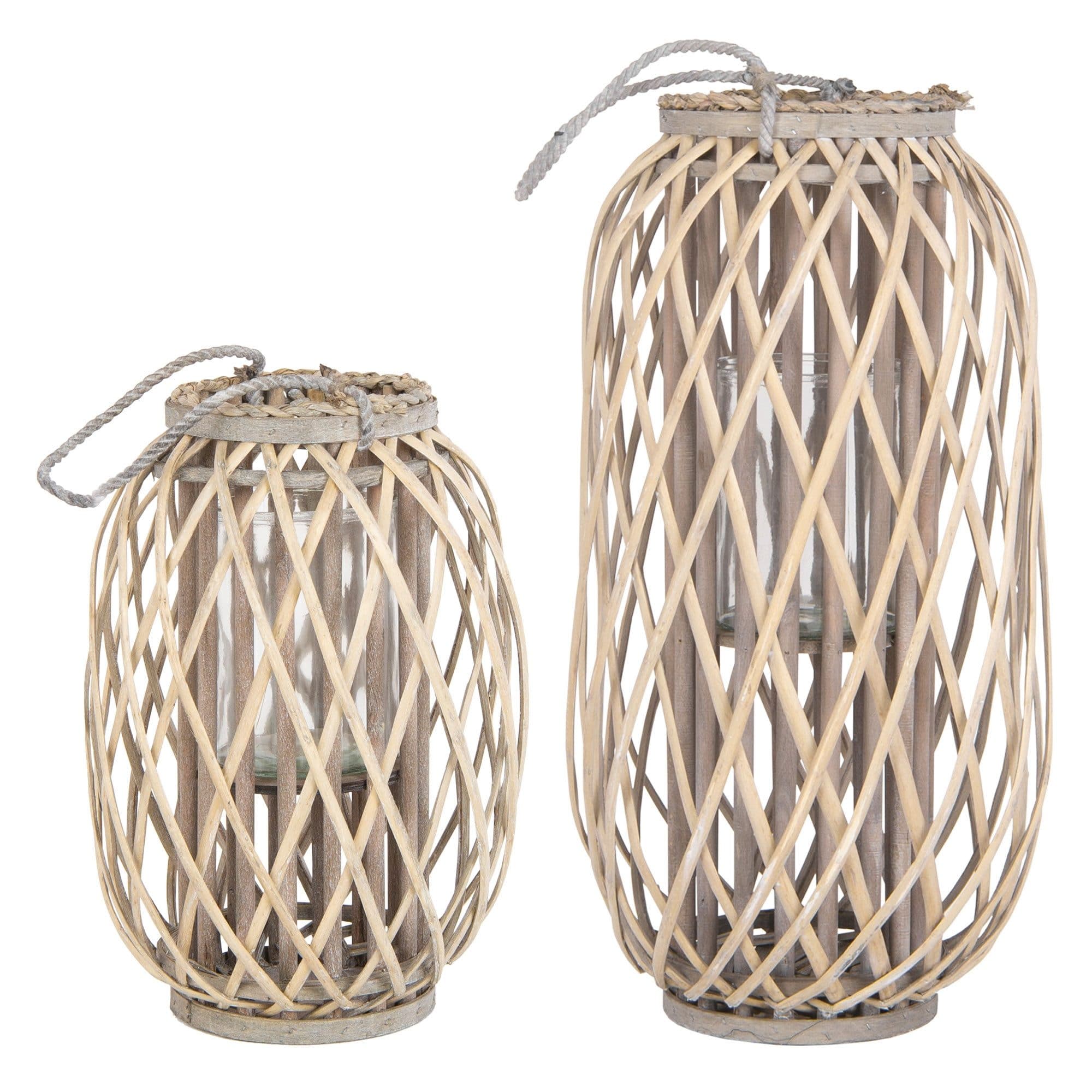 ECD Germany Kerzenlaterne Rattan Set 2x mit Glaseinsatz - Bild 2