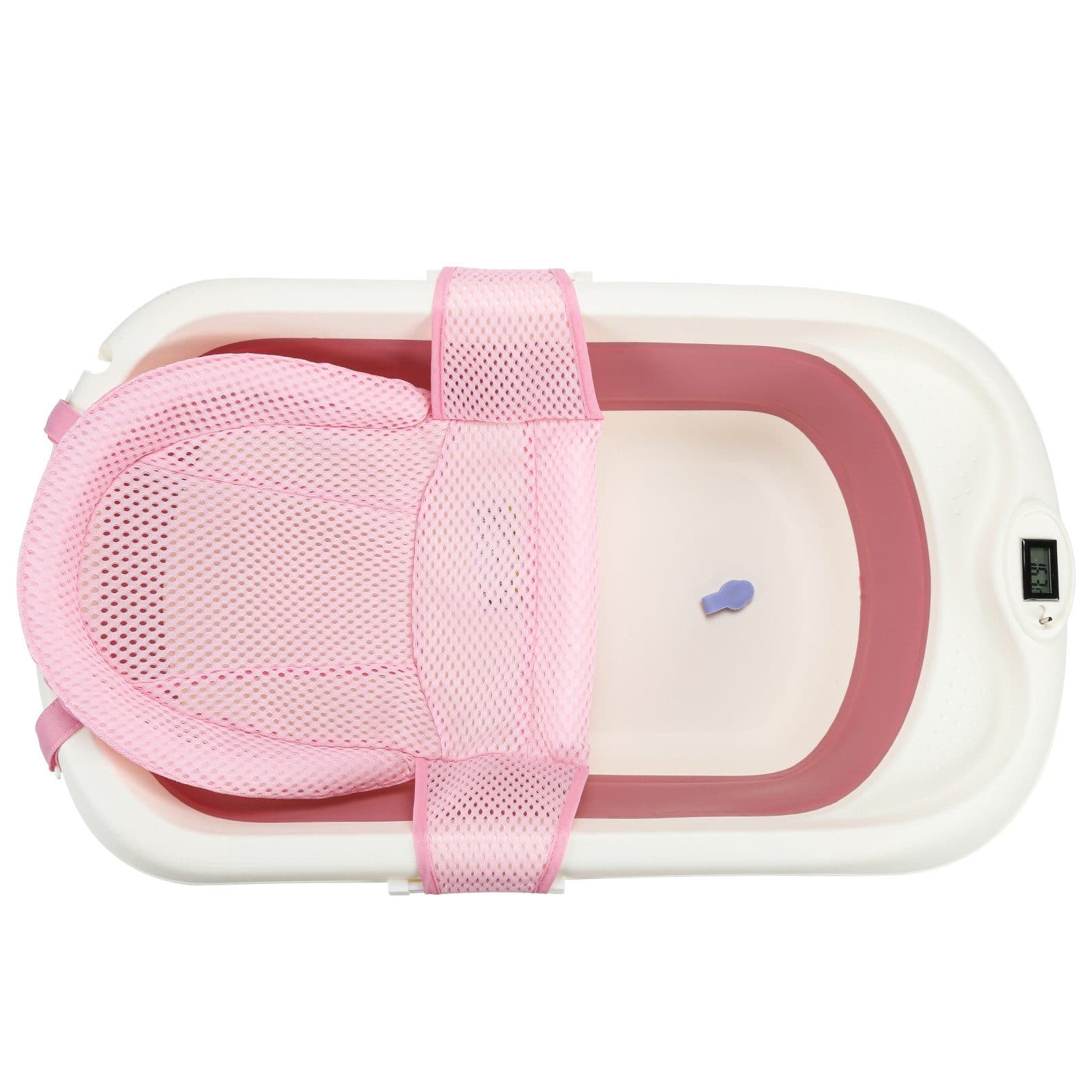Clanmacy Faltbare Babybadewanne mit Thermometer & Badenetz Rosa - Bild 2