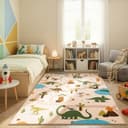 Teppium Kinderteppich Bunte Dino Welt Beige Grün Rechteckig Bild 2