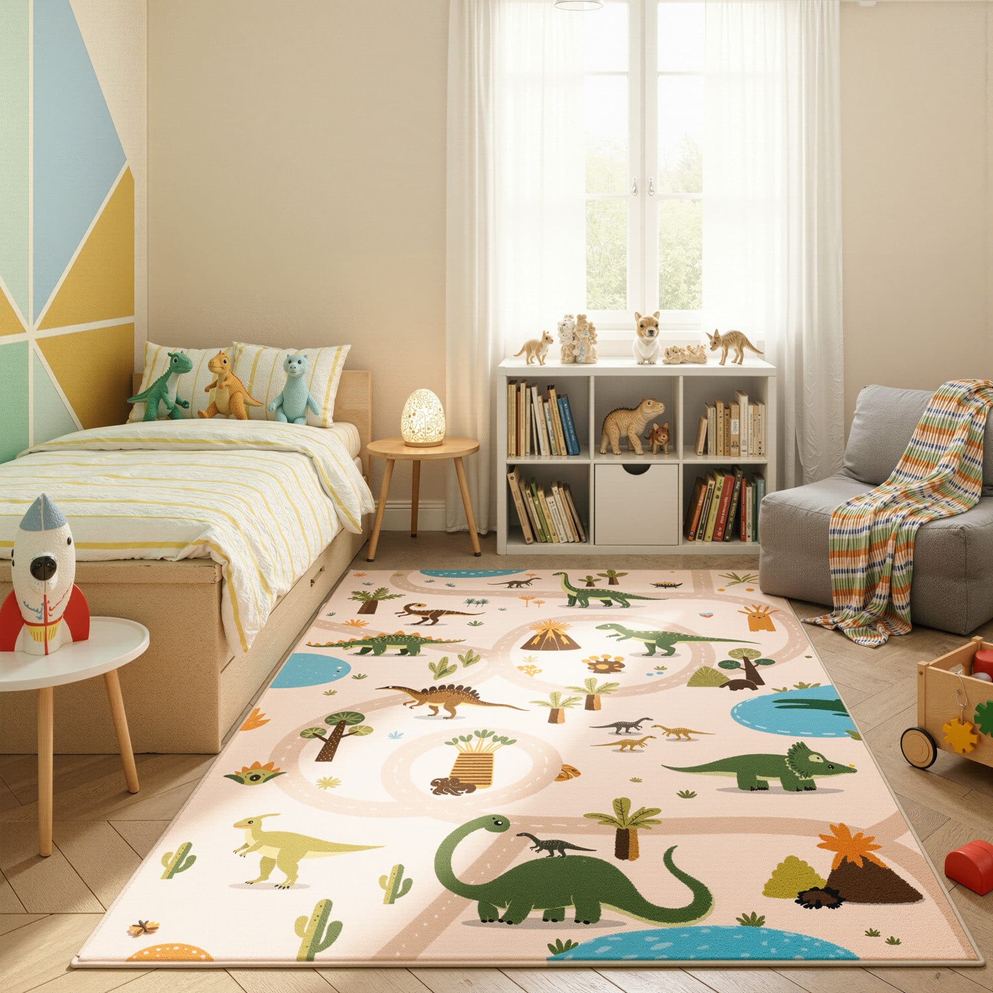 Teppium Kinderteppich Bunte Dino Welt Beige Grün Rechteckig - Bild 2