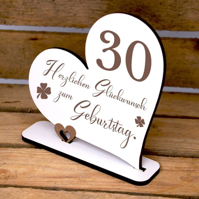 Dekolando 30 Jahre Deko Herz Aufsteller - Weißes HDF Holz mit Lasergravur
