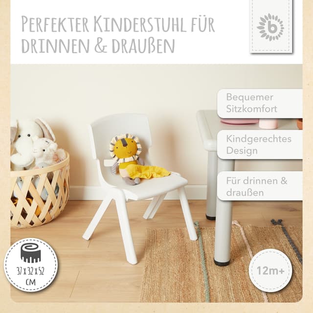 BIECO Kinderstuhl Stapelbar Kippsicher Weiß Kunststoff