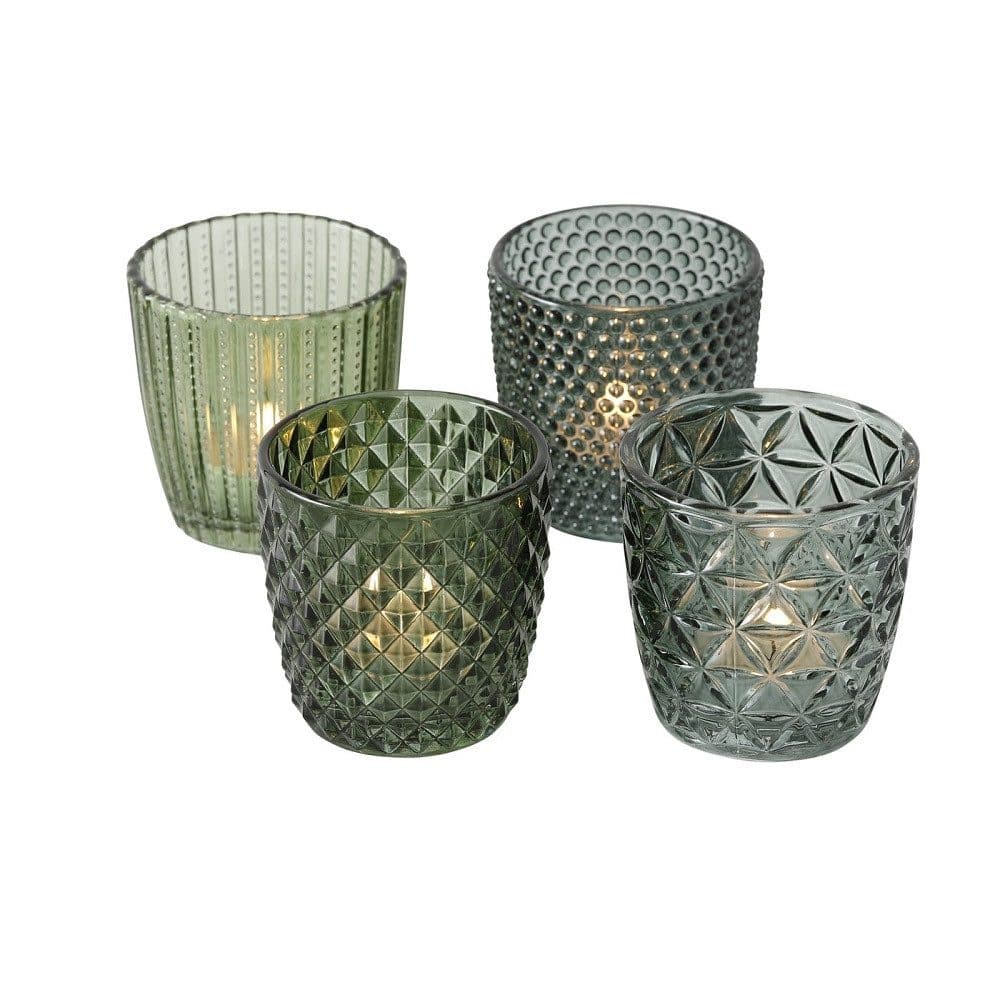 BOLTZE GRUPPE Teelichthalter Set Marilu Glas Grün 4-teilig