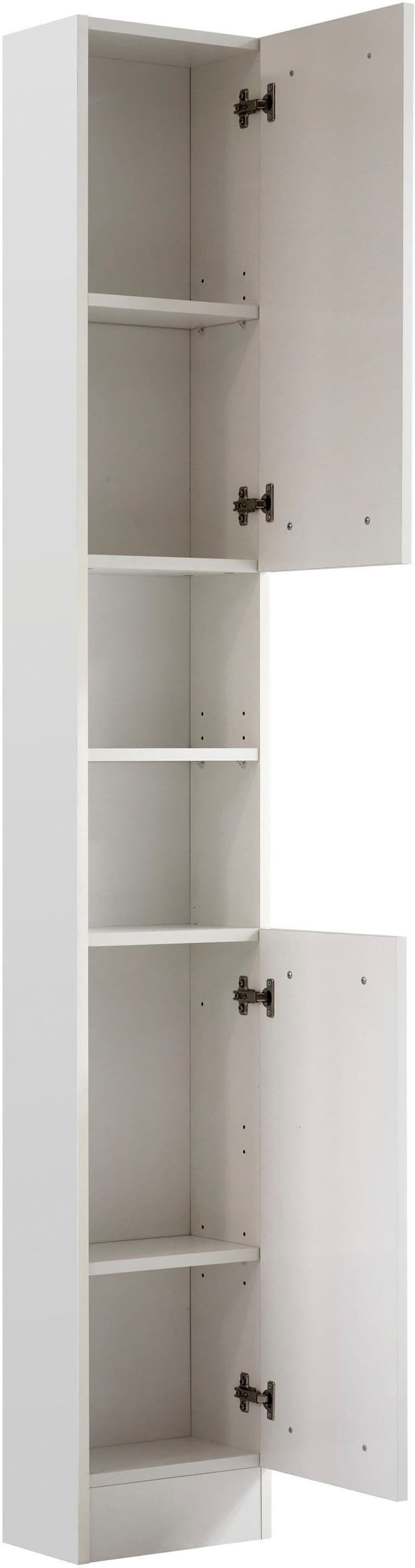 Badezimmer Hochschrank Weiß Glanz | 2 Türen, Nische & Einlegeböden