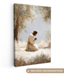 OneMillionCanvasses® Leinwandbild Jesus Kniend Waldlandschaft 20x30 cm Bild 2