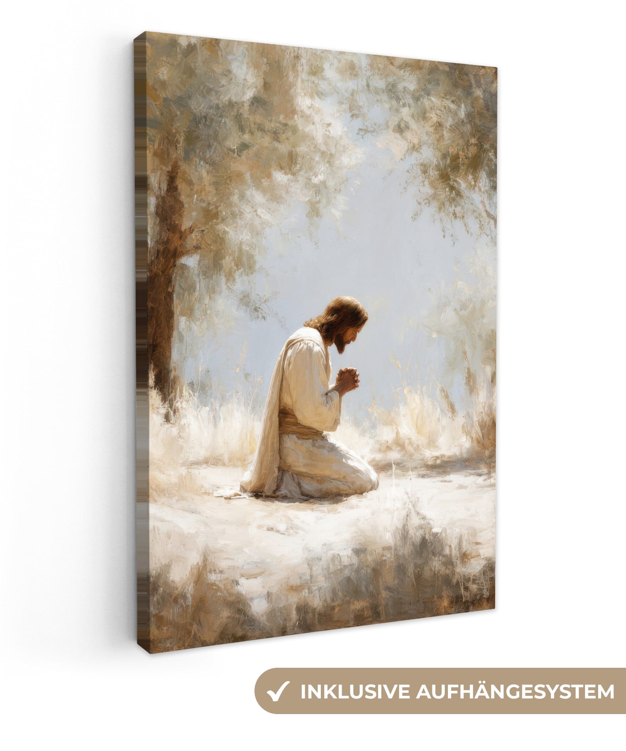 OneMillionCanvasses® Leinwandbild Jesus Kniend Waldlandschaft 20x30 cm - Bild 2
