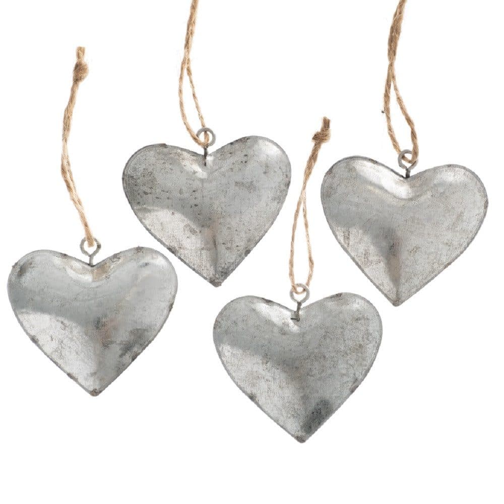 Dragimex Hängedekoration Metall Herz mit Kordel, Herzhänger, Set 4x, ca. 5 cm. Zinkblech-Herz